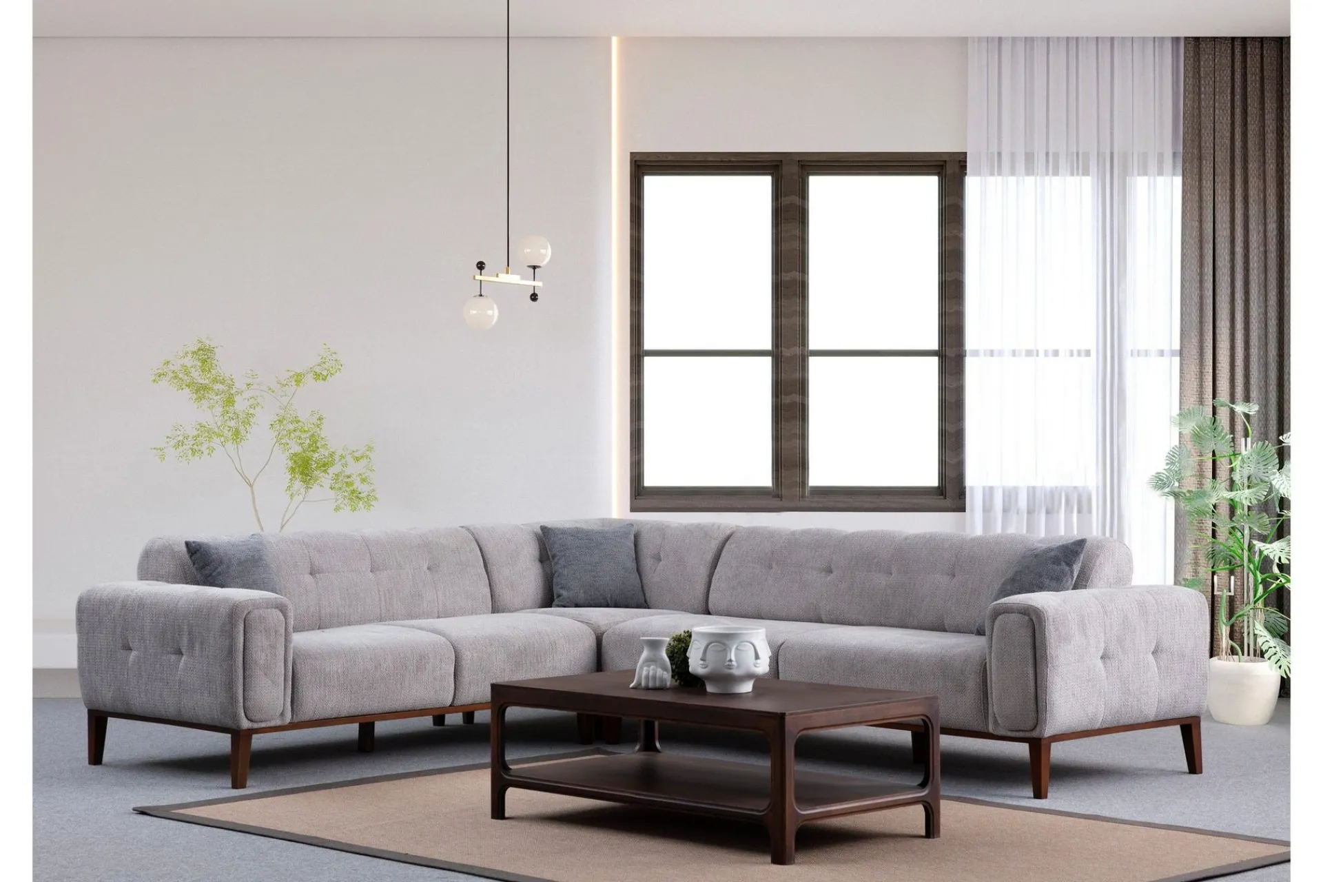 Sofa Med Sjeselong-Adelphe 4-seters Sofa med Divan Lysegrå