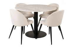 Venture Home Admira Spisegruppe 106 cm Rundt Marmorbord med 4 Valera Spisestoler