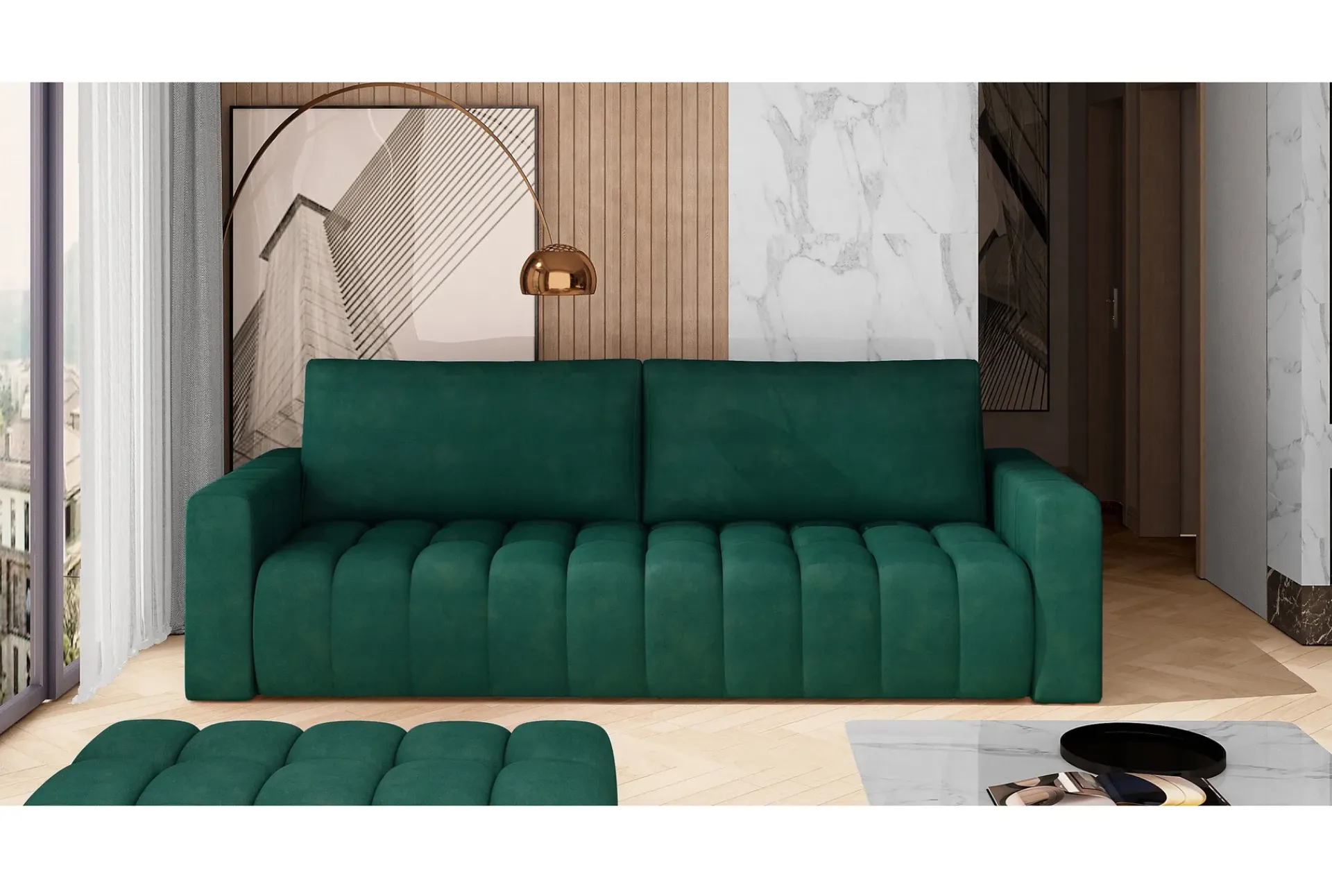 Velour Sofa & Fløyel Sofa-Alazaro 3-seter Sovesofa Grønn