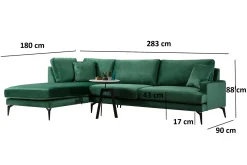 Sofa Med Sjeselong-Andary Divansofa Grønn