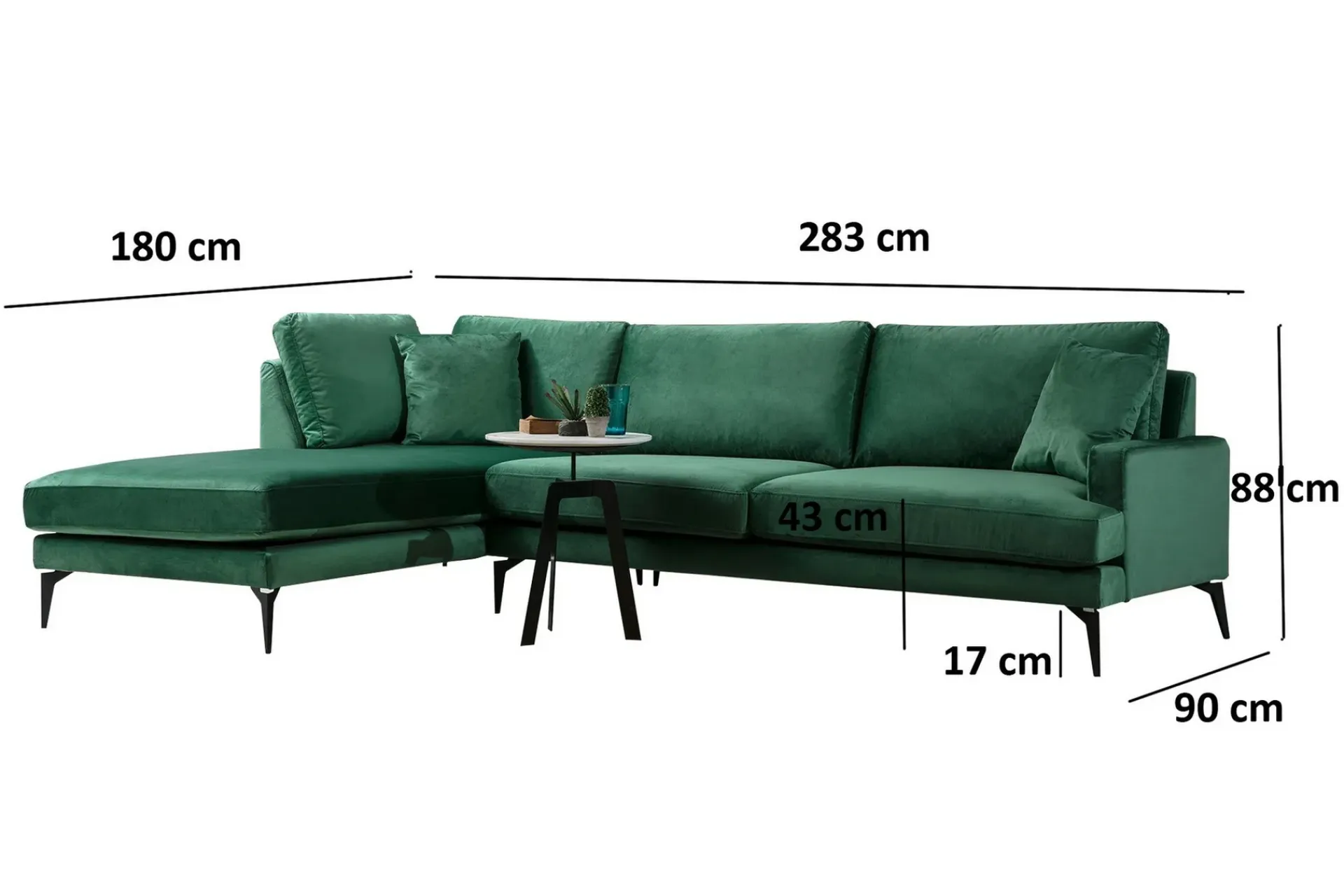 Sofa Med Sjeselong-Andary Divansofa Grønn