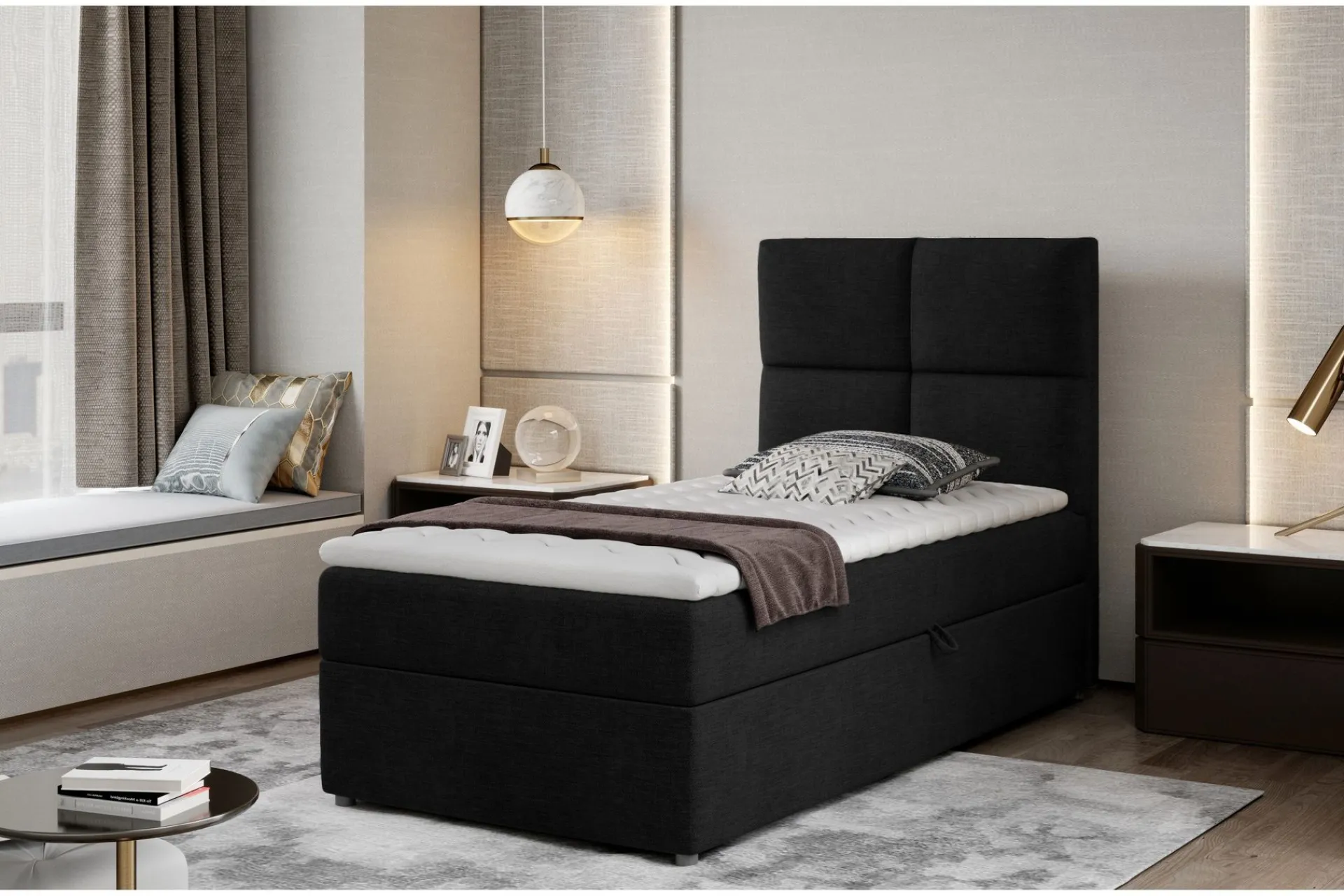 Seng Med Oppbevaring-Arcore Oppbevaringsseng 90x200 cm Rutete Svart