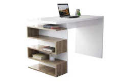 Kontorbord-Asillane Skrivebord 120 cm med Sideoppbevaring Hvit/Brun