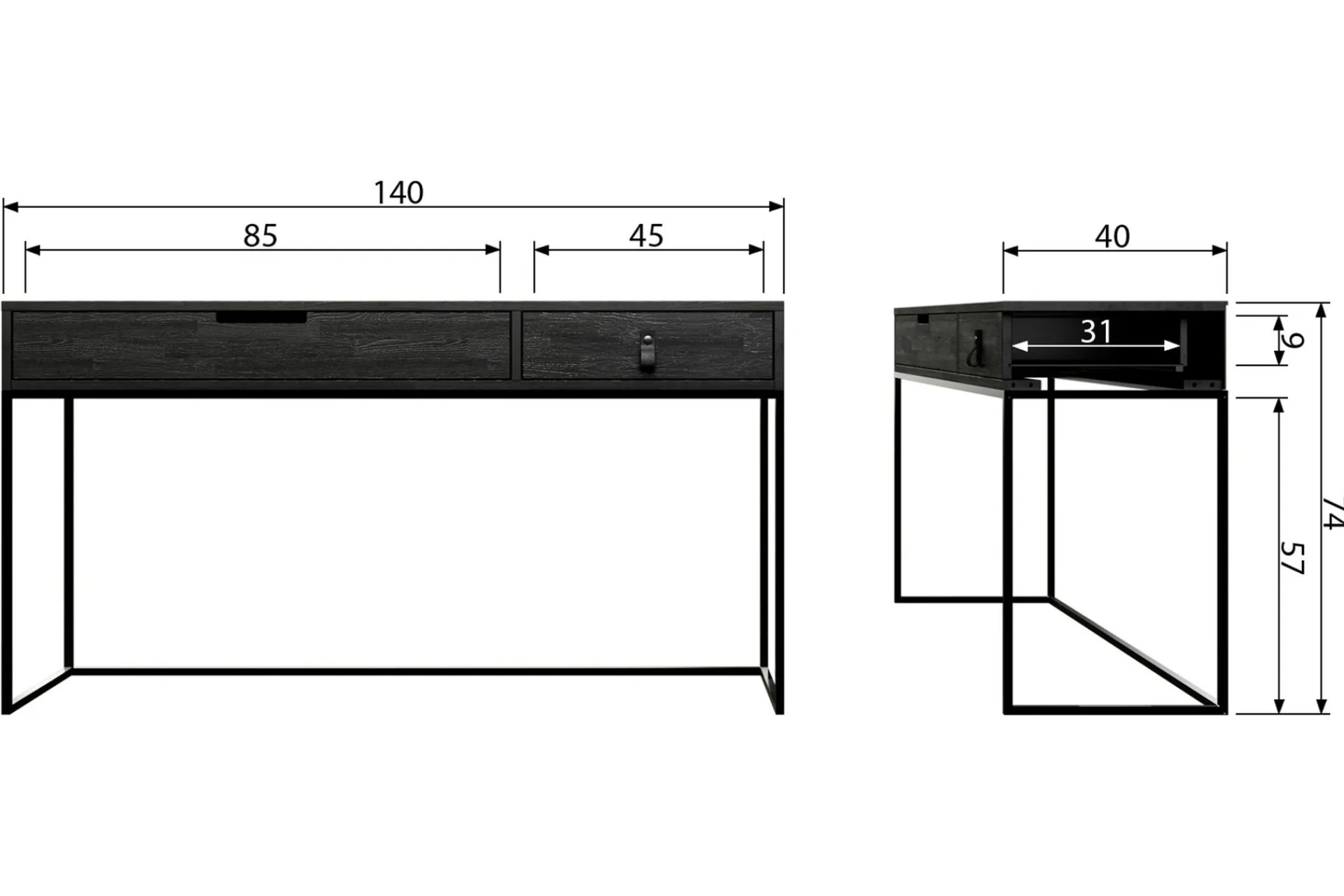 WOOOD Gangbord|Avlastningsbord-Atila Avlastningsbord 140 cm Svart