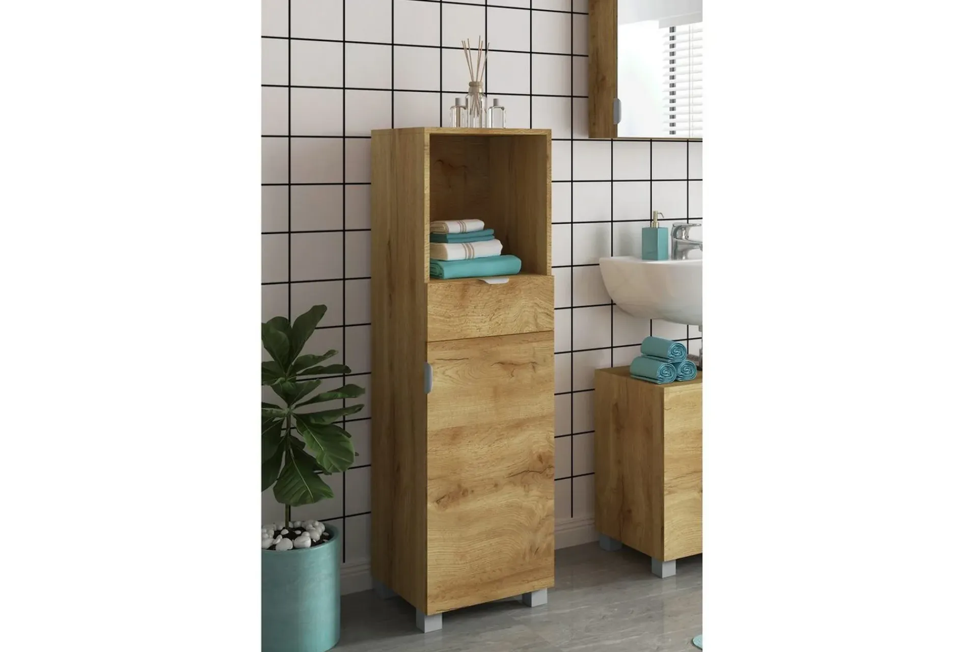 Loft24 Baderom|Baderomsskap-Atlas Høyskap til Bad 129x38x36 cm Natur