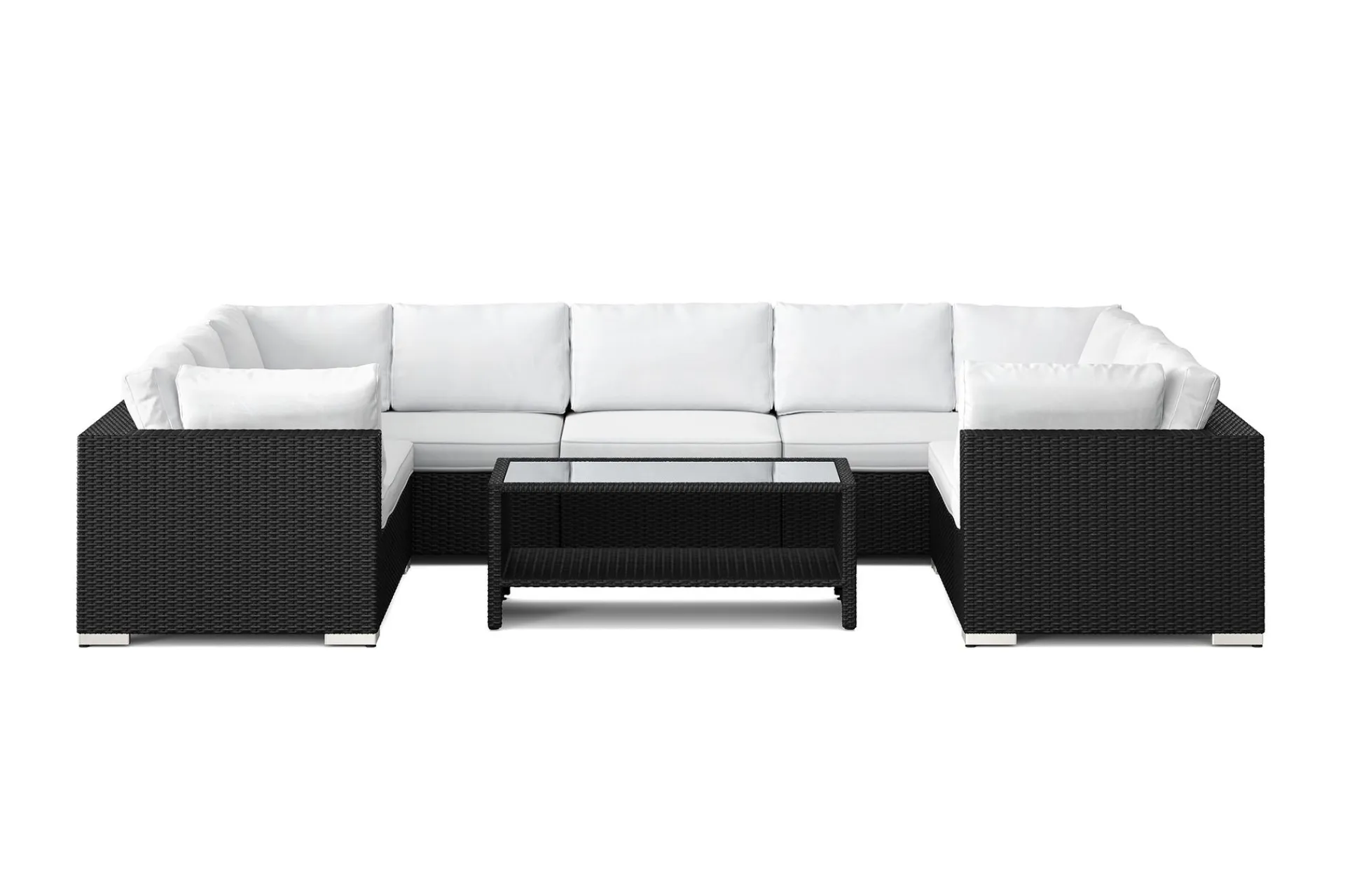 Comfort Garden Bahamas U-formet utendørs loungegruppe med lukket avslutning, 10-seters med bord og hylle