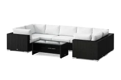 Comfort Garden Bahamas U-formet utendørs loungegruppe med lukket avslutning, 7-seters med bord og hylle