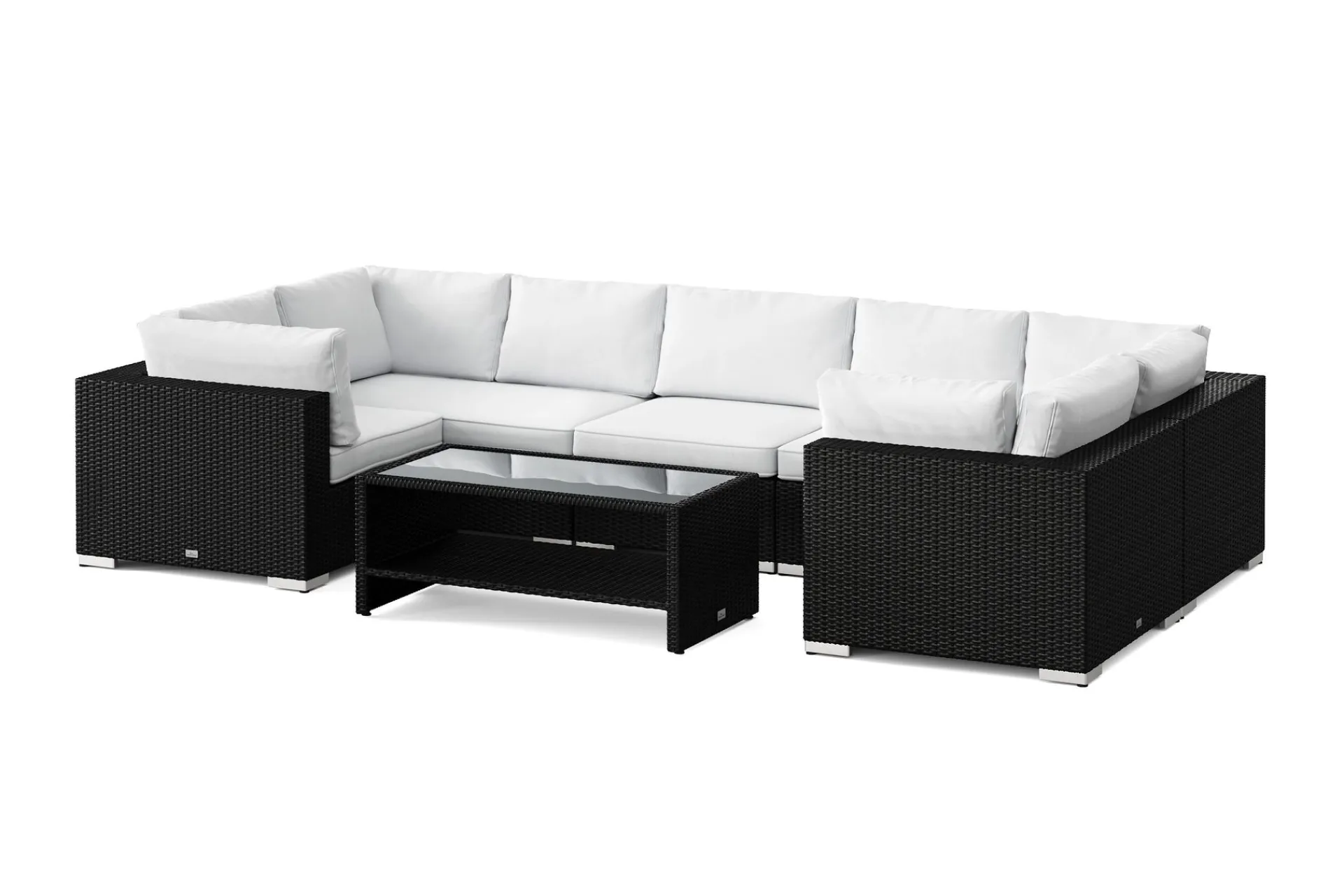 Comfort Garden Bahamas U-formet utendørs loungegruppe med lukket avslutning, 7-seters med bord og hylle