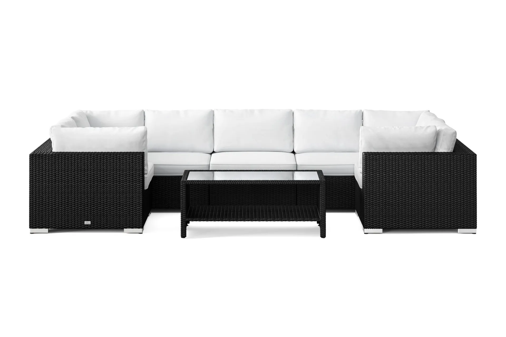 Comfort Garden Bahamas U-formet utendørs loungegruppe med lukket avslutning, 7-seters med bord og hylle