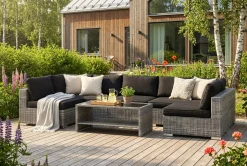 Comfort Garden Pumper Og Irrigasjon|Loungesett-Bahamas U-formet utendørs loungegruppe med åpen avslutning, 7-seters med bord og hylle Grå