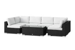 Comfort Garden Veranda & Terrasse|Loungesett-Bahamas U-formet utendørs loungegruppe med åpen avslutning, 6-seters med bord Svart