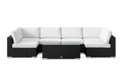 Comfort Garden Veranda & Terrasse|Loungesett-Bahamas U-formet utendørs loungegruppe med åpen avslutning, 6-seters med bord Svart