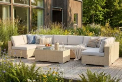 Comfort Garden Bahamas U-formet utendørs loungegruppe med åpen avslutning, 8-seters med bord