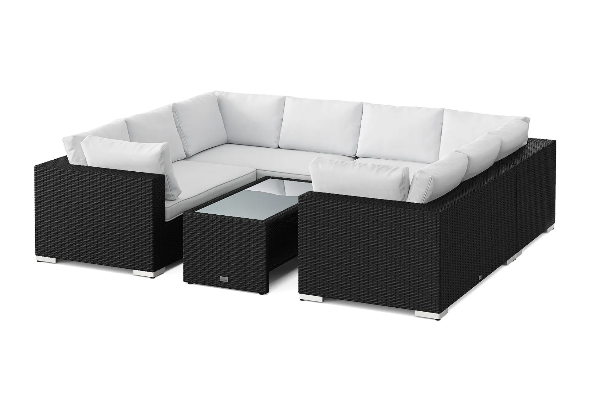 Comfort Garden Bahamas U-formet utendørs loungegruppe med lukket avslutning, 8-seters med bord og hylle