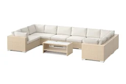 Comfort Garden Bahamas U-formet utendørs loungegruppe med lukket avslutning, 10-seters med bord og hylle