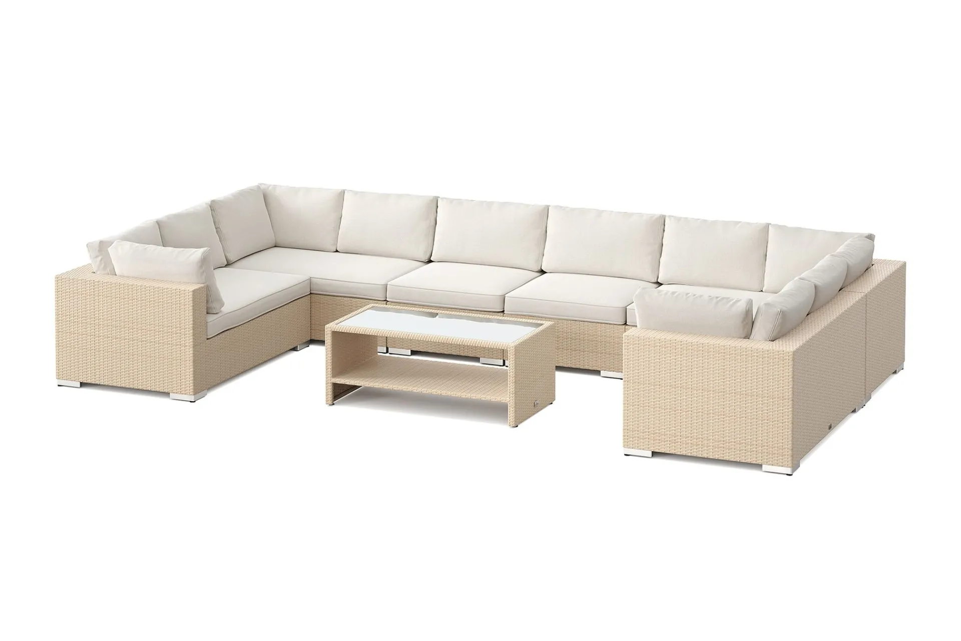 Comfort Garden Bahamas U-formet utendørs loungegruppe med lukket avslutning, 10-seters med bord og hylle