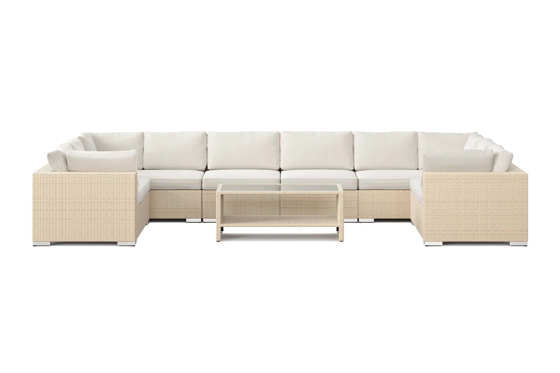 Comfort Garden Bahamas U-formet utendørs loungegruppe med lukket avslutning, 10-seters med bord og hylle