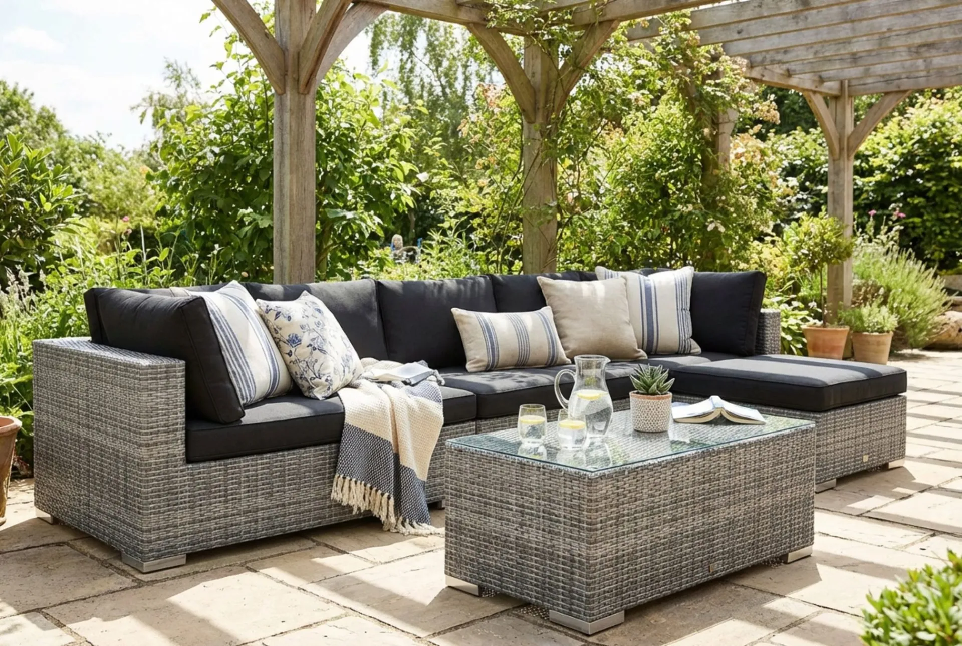 Comfort Garden Loungemøbler Salg|Loungesett-Bahamas utendørs divansofa 6-seters med vendbar divan og bord