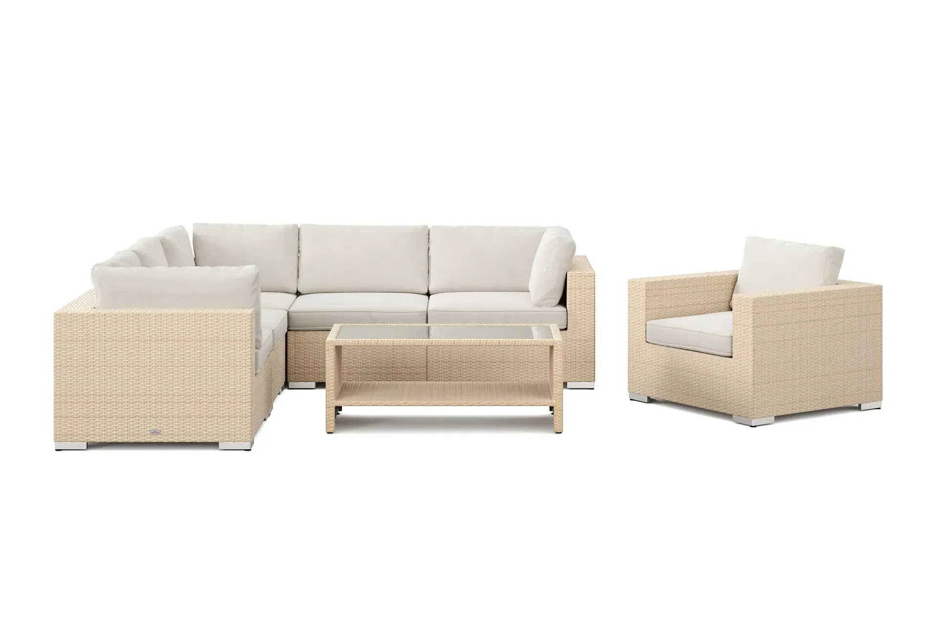 Comfort Garden Loungemøbler Salg|Loungesett-Bahamas utendørs hjørnesofa 6-seters vendbar med lenestol og bord med hylle