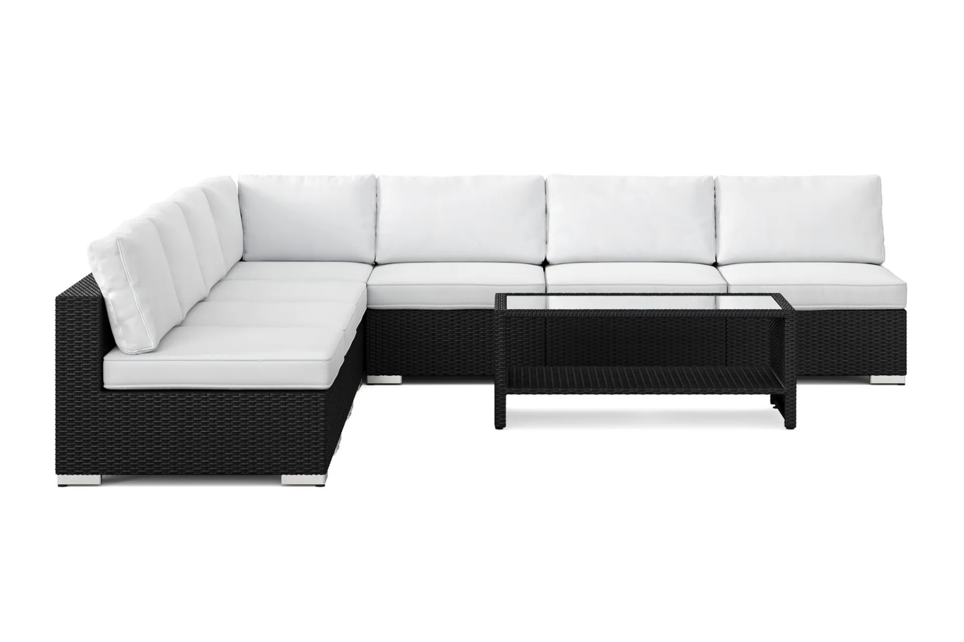 Comfort Garden Loungemøbler Salg|Loungesett-Bahamas utendørs hjørnesofa 7-seters vendbar med åpen avslutning og bord med hylle