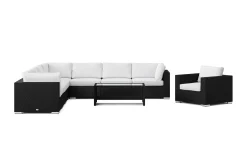 Comfort Garden Bahamas utendørs hjørnesofa 8-seters vendbar med lenestol og bord med hylle