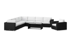 Comfort Garden Bahamas utendørs hjørnesofa 8-seters vendbar med lenestol og bord med hylle