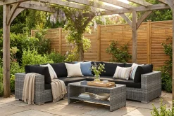Comfort Garden Bahamas utendørs hjørnesofa 5-seters vendbar og bord med hylle