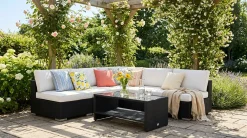 Comfort Garden Veranda & Terrasse-Bahamas utendørs hjørnesofa 5-seters vendbar med åpen avslutning og bord med hylle