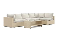 Comfort Garden Veranda & Terrasse|Loungemøbler Salg-Bahamas utendørs loungegruppe 6-seters med vendbar sjeselong og bord med hylle Beige