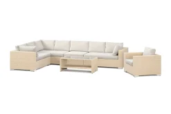 Comfort Garden Bahamas utendørs L-sofa høyre 8-seters med lenestol og bord med hylle