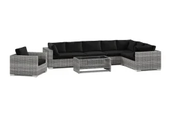Comfort Garden Loungesett|Loungesett-Bahamas utendørs L-sofa venstre 8-seters med lenestol og bord med hylle