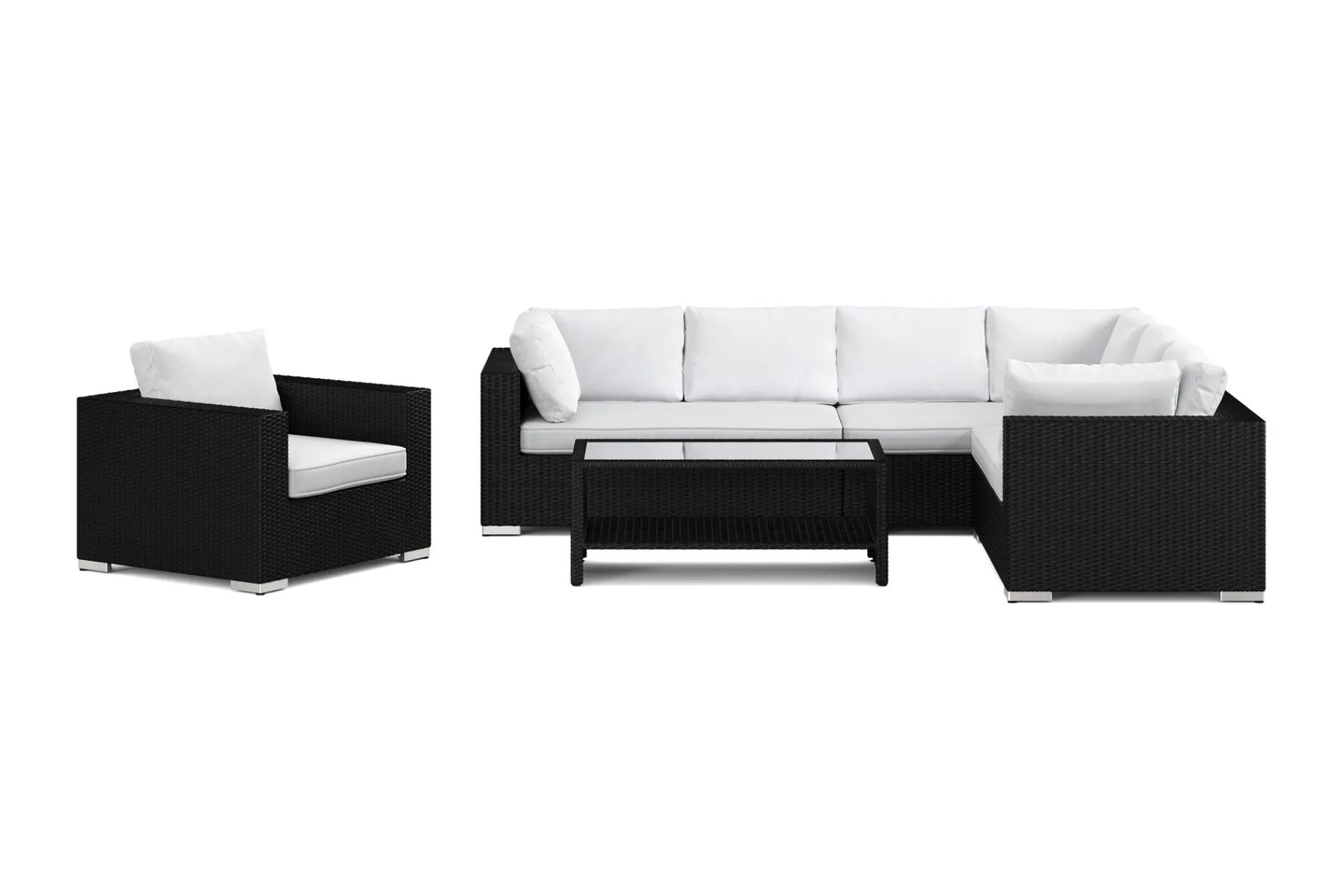 Comfort Garden Bahamas utendørs L-sofa venstre 7-seters med lenestol og bord med hylle