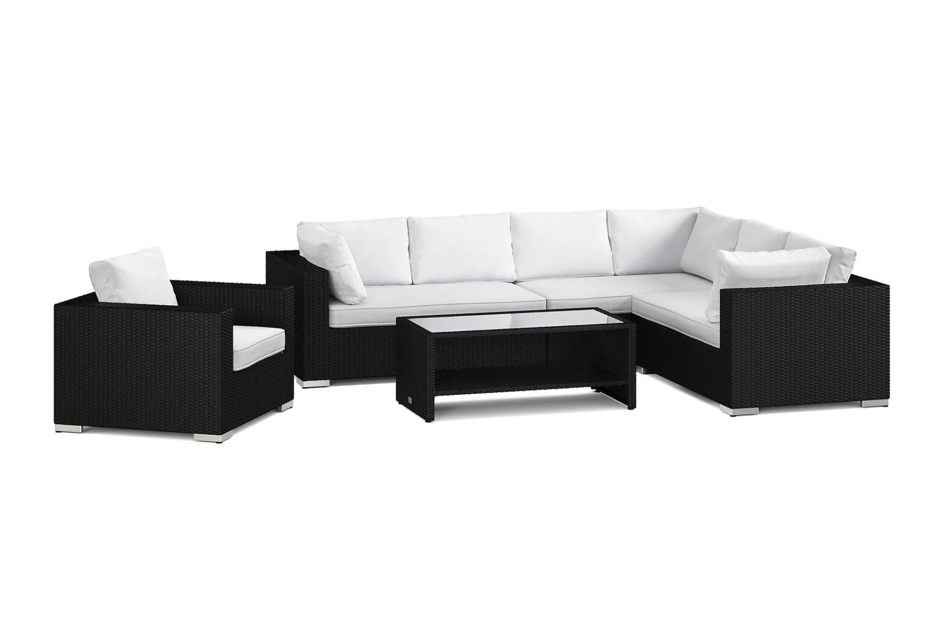 Comfort Garden Bahamas utendørs L-sofa venstre 7-seters med lenestol og bord med hylle