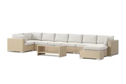 Comfort Garden Loungesett|Loungesett-Bahamas utendørs U-sofa 8-seters vendbar divan med åpen avslutning og bord med hylle