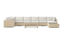 Comfort Garden Loungesett|Loungesett-Bahamas utendørs U-sofa 8-seters vendbar divan med åpen avslutning og bord med hylle
