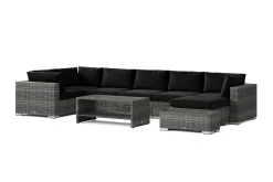 Comfort Garden Bahamas utendørs U-sofa 7-seters vendbar divan med åpen avslutning og bord med hylle