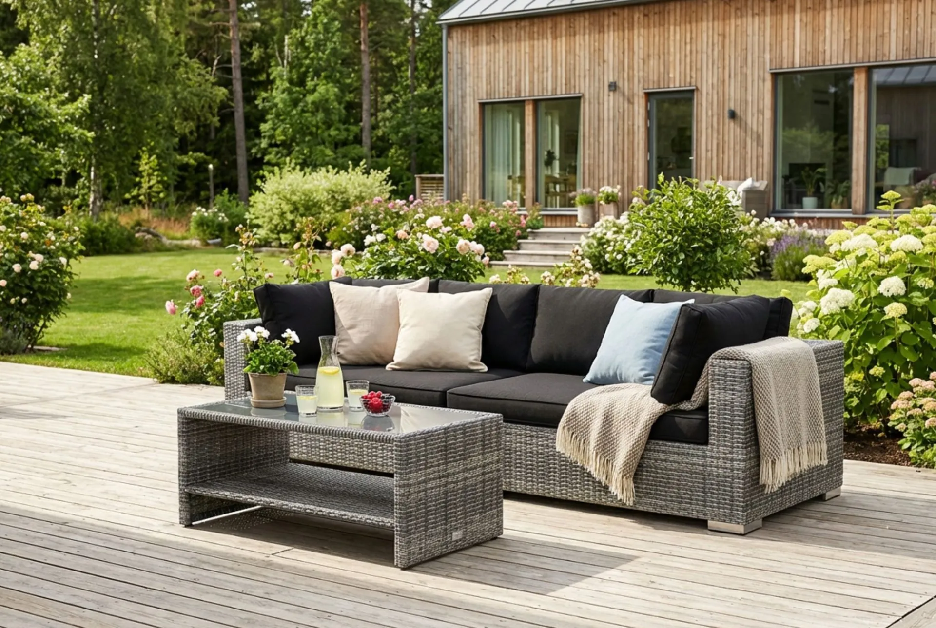 Comfort Garden Bahamas utesofa 4-seters med bord og hylle