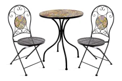Cafesett|Balkonggrupper-Balkongset Morocco Bord Och 2 Stolar Mosaik Black, Multicolor