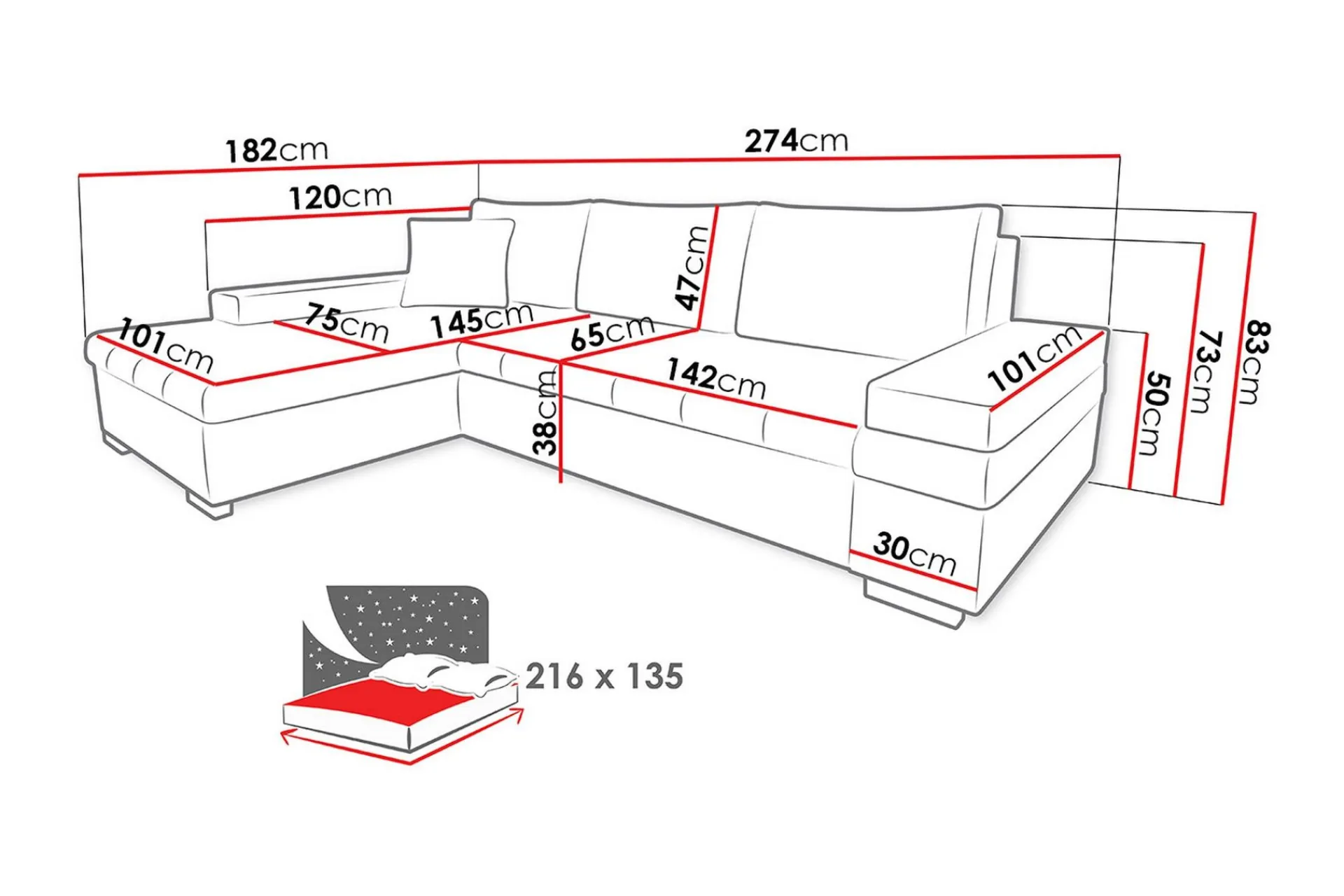 Bangkok Divansovesofa 274x182x83 cm
