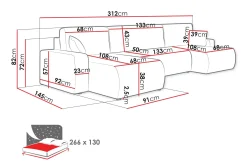 U-Sofa-Barile Sofa Dobbeldivan 4-seter Lyserød