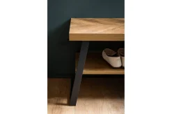 Wohnling Benk|Skohylle Med Benk-Benke Dekor i eikefiskebensmønster med hylle solid metallramme moderne utseende Brun,Svart