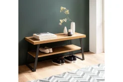Wohnling Benk|Skohylle Med Benk-Benke Dekor i eikefiskebensmønster med hylle solid metallramme moderne utseende Brun,Svart