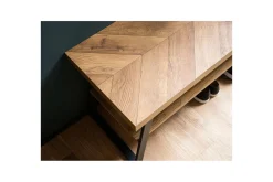 Wohnling Benk|Skohylle Med Benk-Benke Dekor i eikefiskebensmønster med hylle solid metallramme moderne utseende Brun,Svart