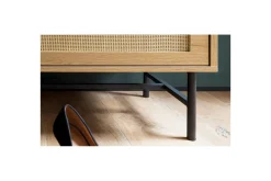 Wohnling Entrebenk|Benk-Benke Tekstiltrukket Sitteplass Med 2 Skuffer i Rattan-utseende Eikedekor Beige,Brun,Svart