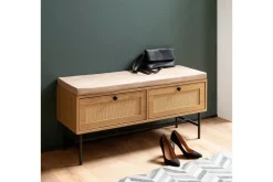 Wohnling Entrebenk|Benk-Benke Tekstiltrukket Sitteplass Med 2 Skuffer i Rattan-utseende Eikedekor Beige,Brun,Svart
