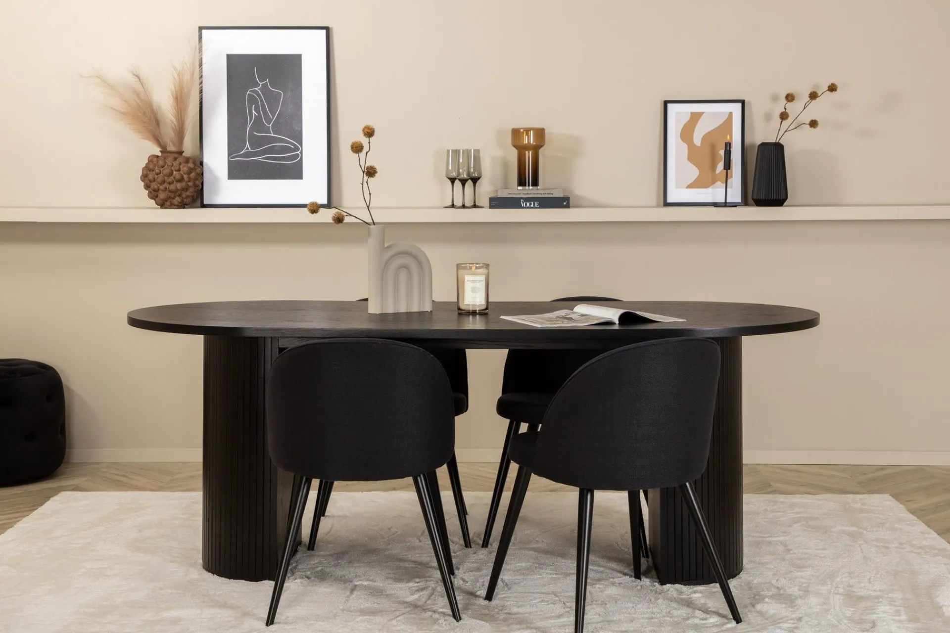 Venture Home Bianca Spisegruppe 200 cm Oval med 4 Velvet Stoler