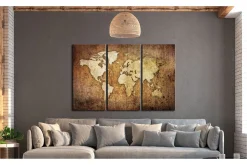 Lerretsbilder|Lerretsbilder-Bilde World Map Brown Texture 120x80 Brun