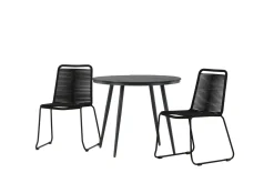 Venture Home Cafesett|Balkonggrupper-Break Cafégruppe Rund 90 cm + 2 Lindos Stablebar Stol Svart