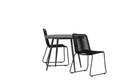 Venture Home Cafesett|Balkonggrupper-Break Cafégruppe Rund 90 cm + 2 Lindos Stablebar Stol Svart