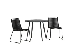 Venture Home Cafesett|Balkonggrupper-Break Cafégruppe Rund 90 cm + 2 Lindos Stablebar Stol Svart